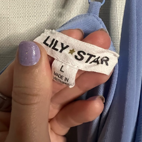 Lily Star Periwinkle Blue Cowl Neck Tie Back Bodysuit - Picture 3 of 8